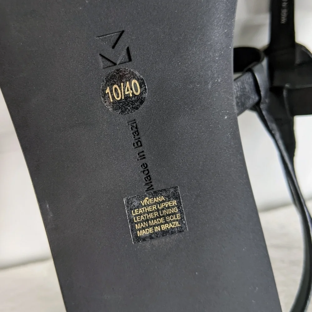 Mercedes Castillo Leather T-Strap Thong Sandal Flat Black Silver EU40 10 NWOB - Picture 14 of 15